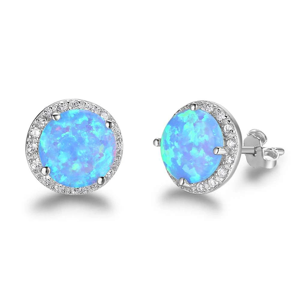 Ocean Blue Opal Stud Earrings