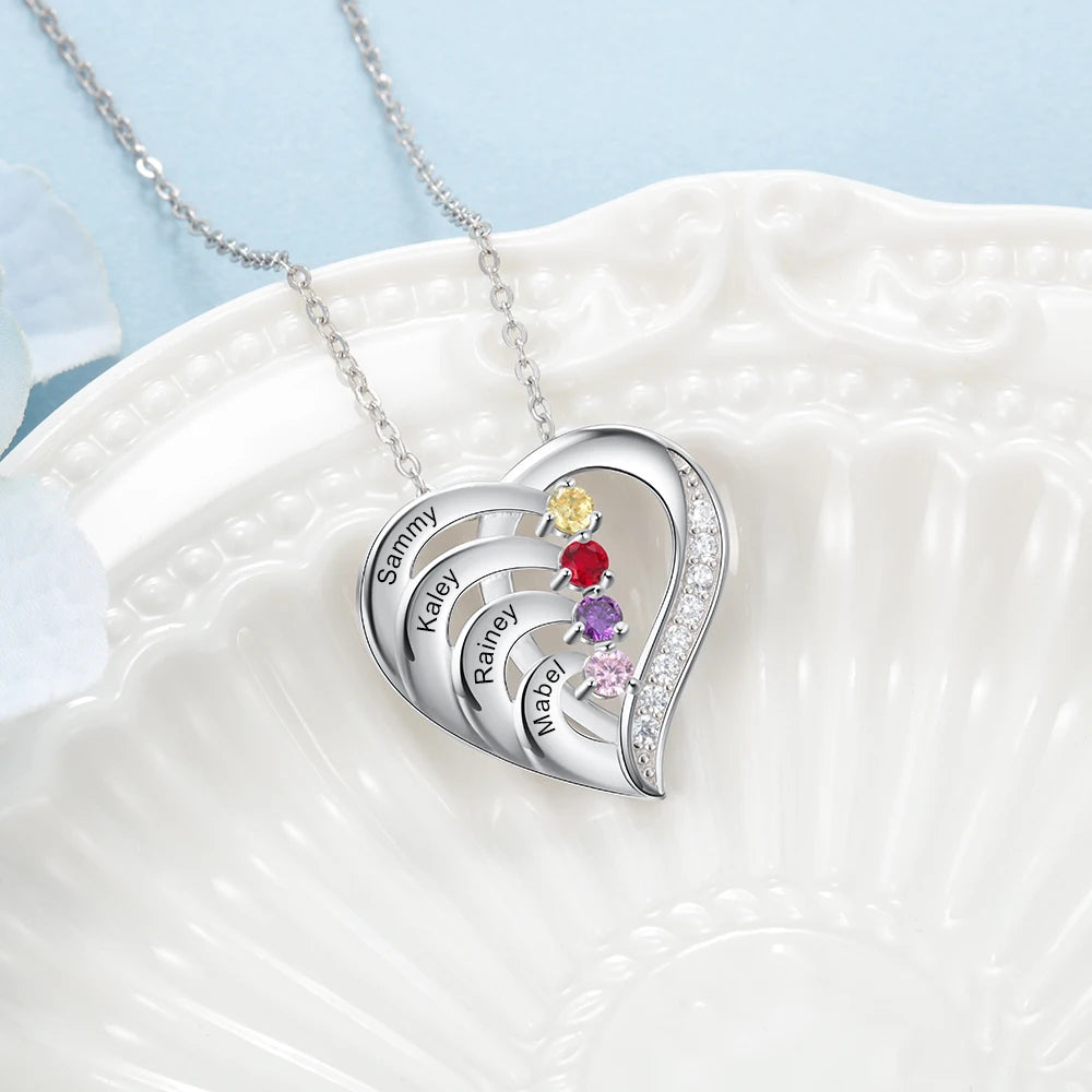 Mother’s Heart Personalized Birthstone Necklace – Cherished Memories
