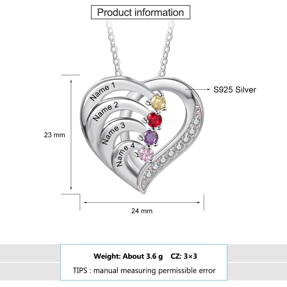 Mother’s Heart Personalized Birthstone Necklace – Cherished Memories