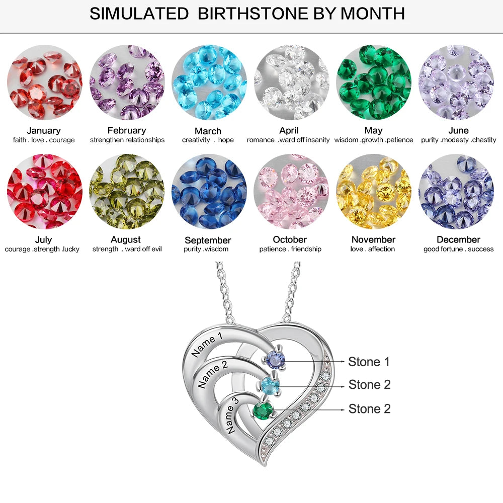Mother’s Heart Personalized Birthstone Necklace – Cherished Memories