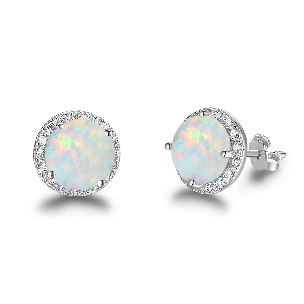 Ocean Blue Opal Stud Earrings