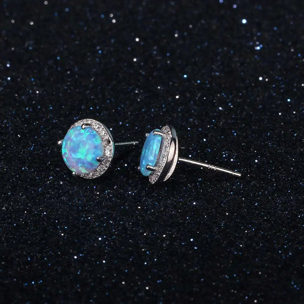 Ocean Blue Opal Stud Earrings