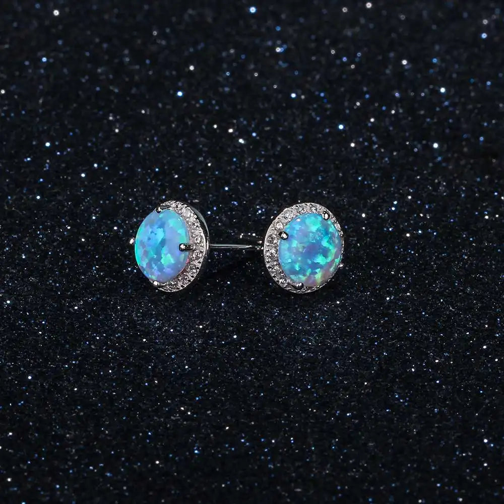 Ocean Blue Opal Stud Earrings
