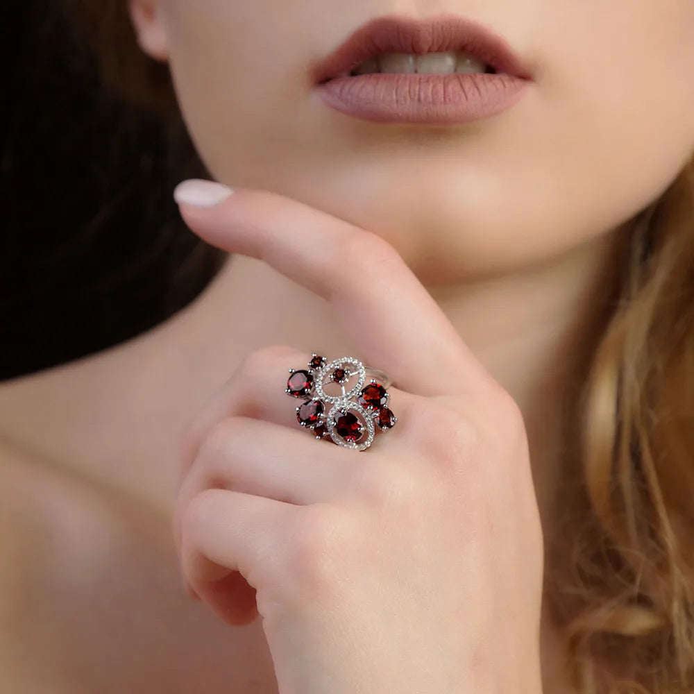 Stunning Red Garnet Abstract Flower Jewelry Set