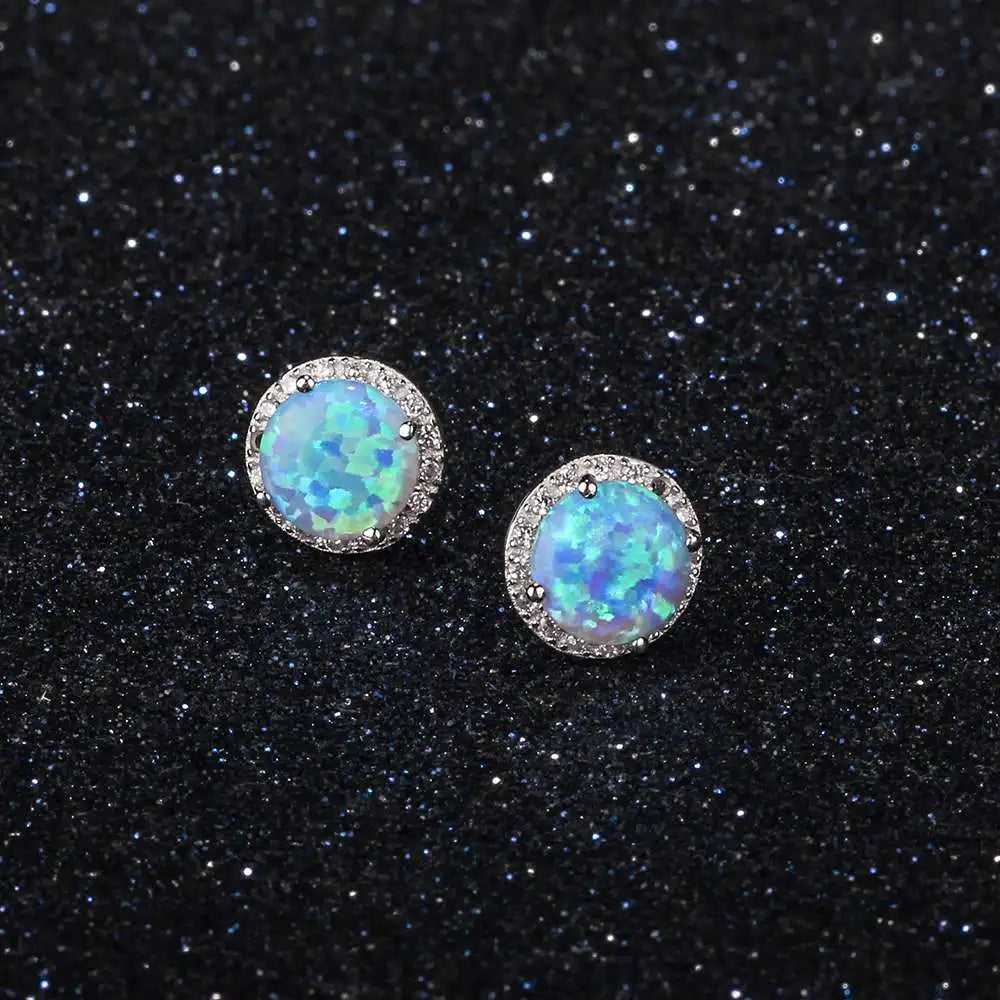 Ocean Blue Opal Stud Earrings