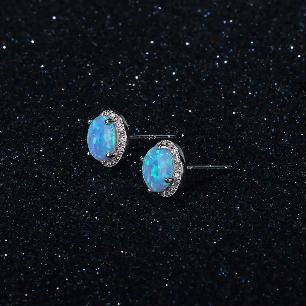 Ocean Blue Opal Stud Earrings
