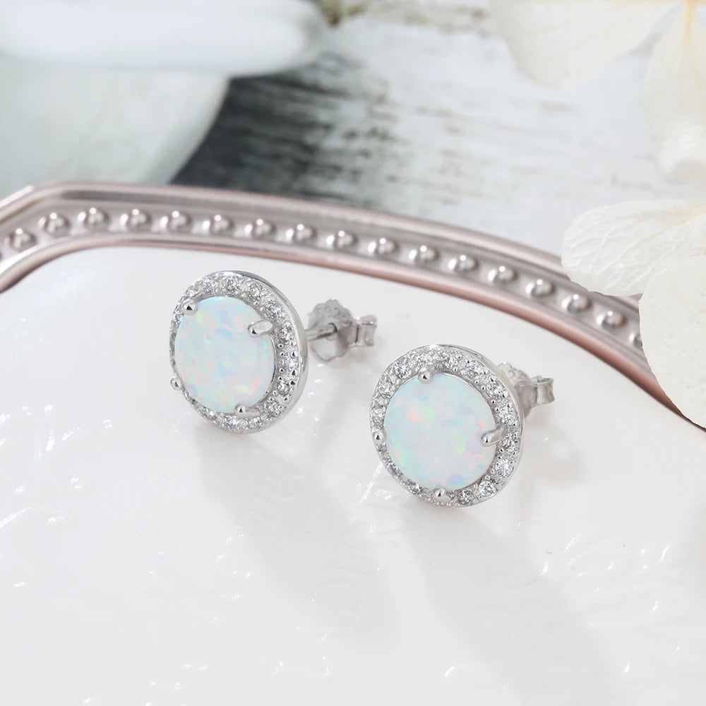 Ocean Blue Opal Stud Earrings