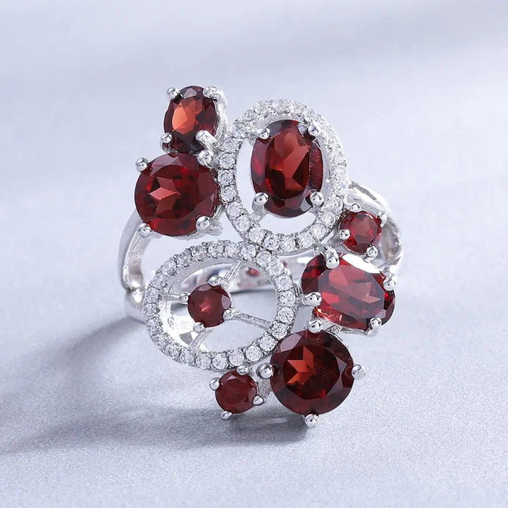 Stunning Red Garnet Abstract Flower Jewelry Set