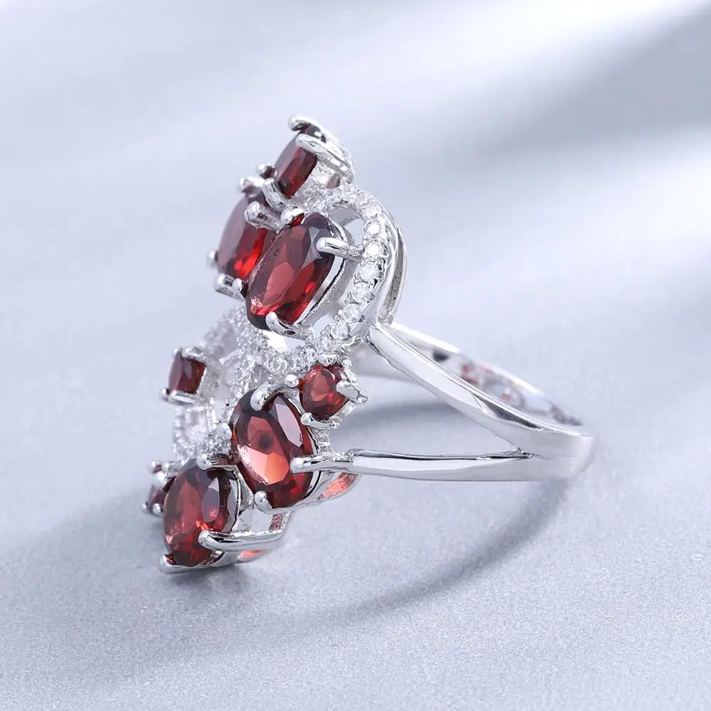 Stunning Red Garnet Abstract Flower Jewelry Set