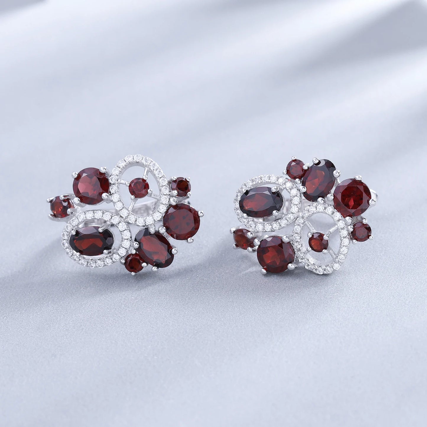 Stunning Red Garnet Abstract Flower Jewelry Set