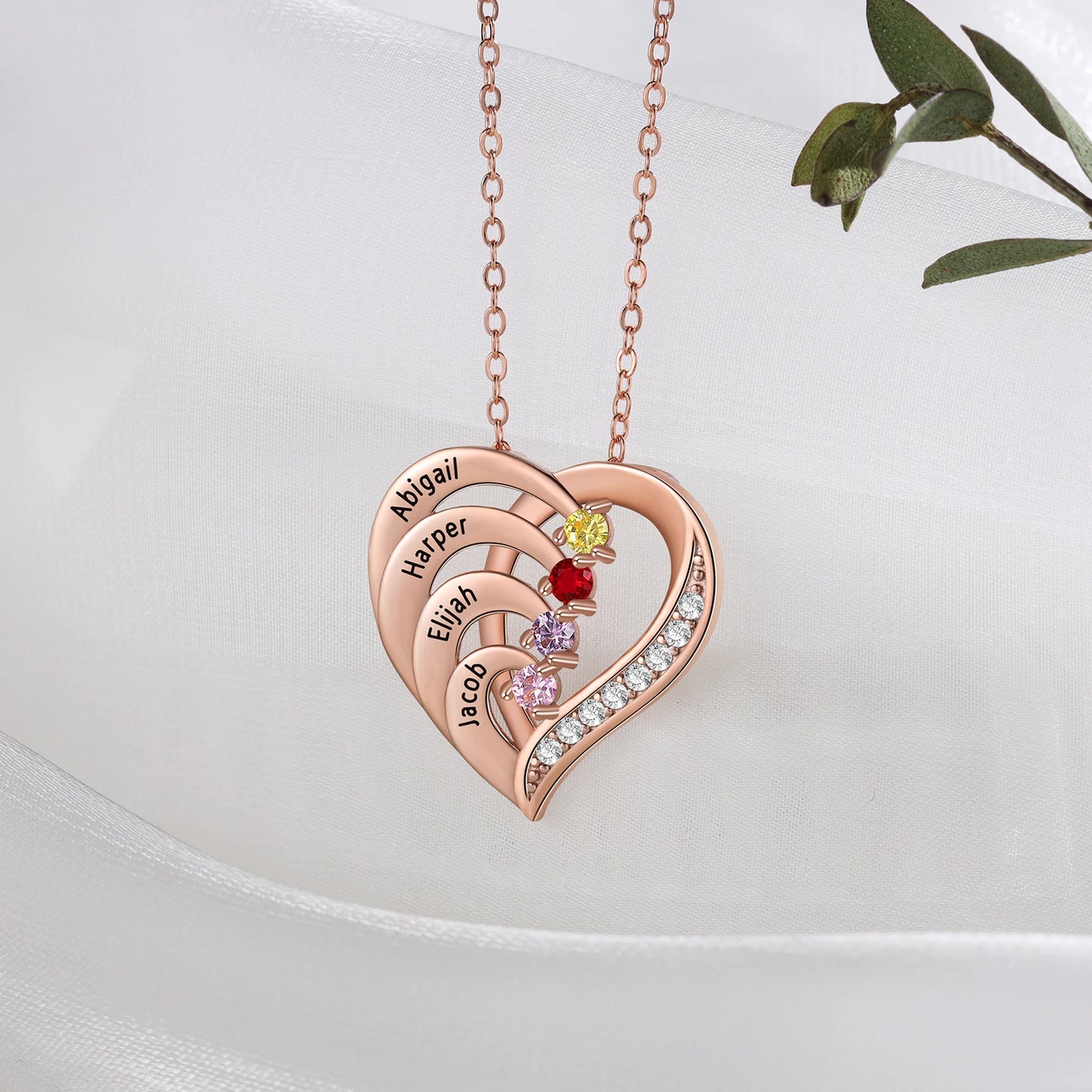 Mother’s Heart Personalized Birthstone Necklace – Cherished Memories