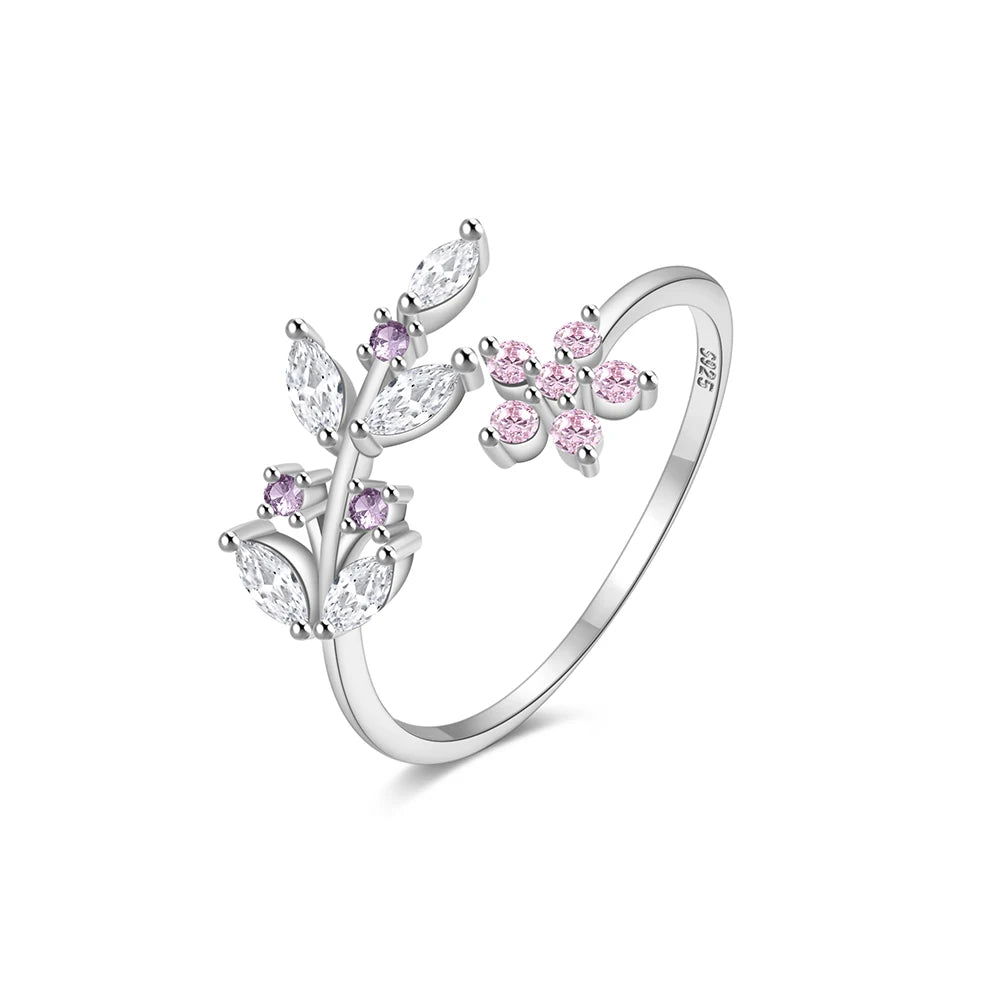 Flower Leaf Crystal Ring – Whimsical Elegance