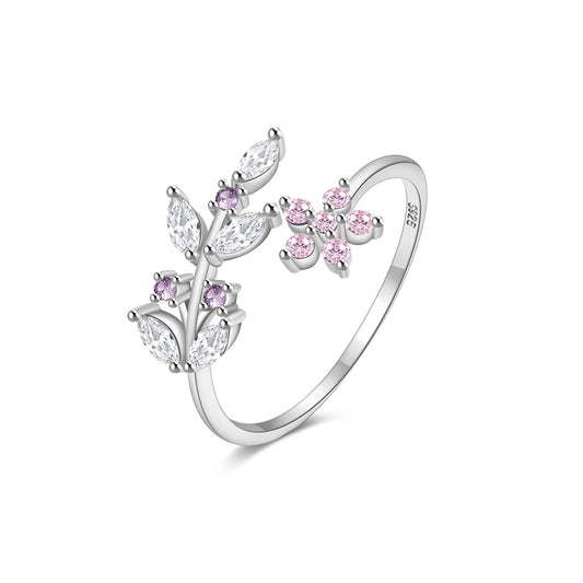 Flower Leaf Crystal Ring – Whimsical Elegance