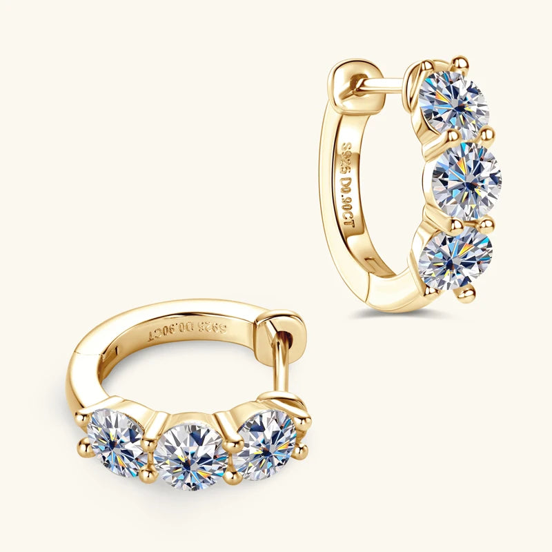 Three Stone Moissanite Hoop Earrings – Classic Radiance