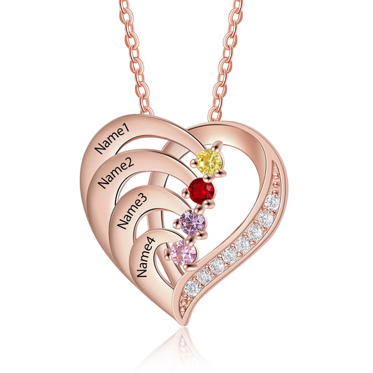 Mother’s Heart Personalized Birthstone Necklace – Cherished Memories