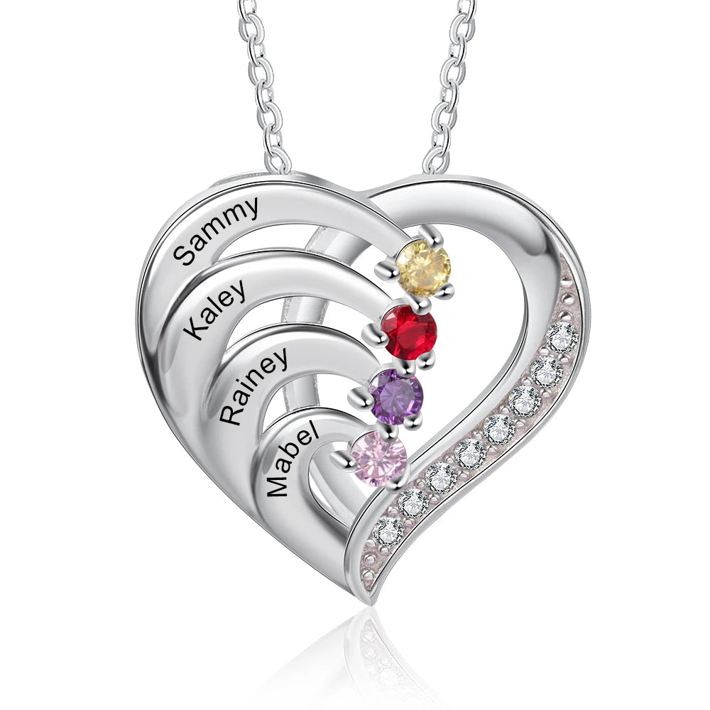 Mother’s Heart Personalized Birthstone Necklace – Cherished Memories