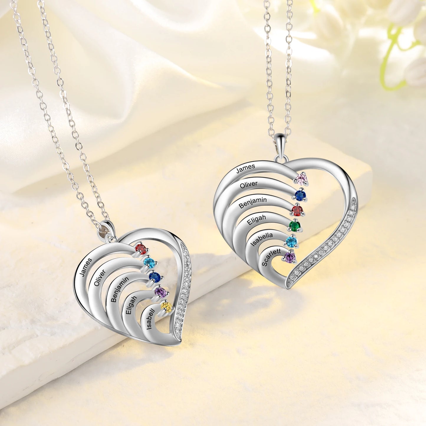 Mother’s Heart Personalized Birthstone Necklace – Cherished Memories
