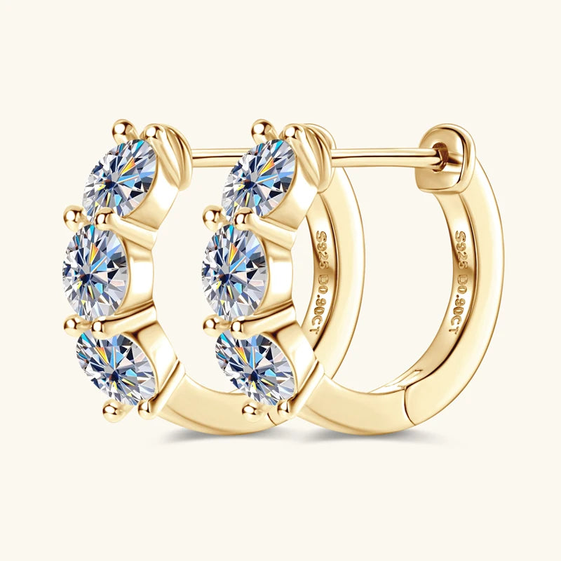Three Stone Moissanite Hoop Earrings – Classic Radiance