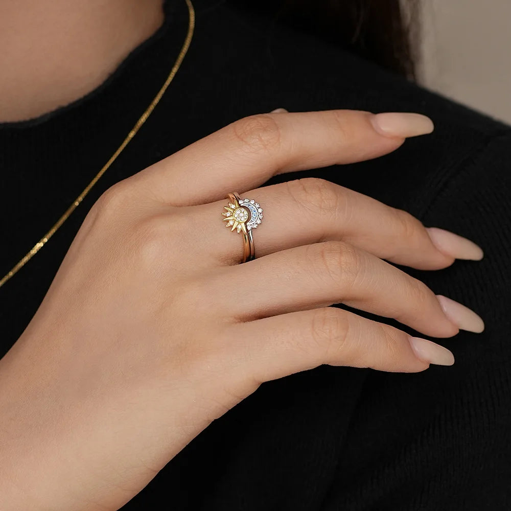 Sun and Moon Couple Ring Set – Celestial Romance