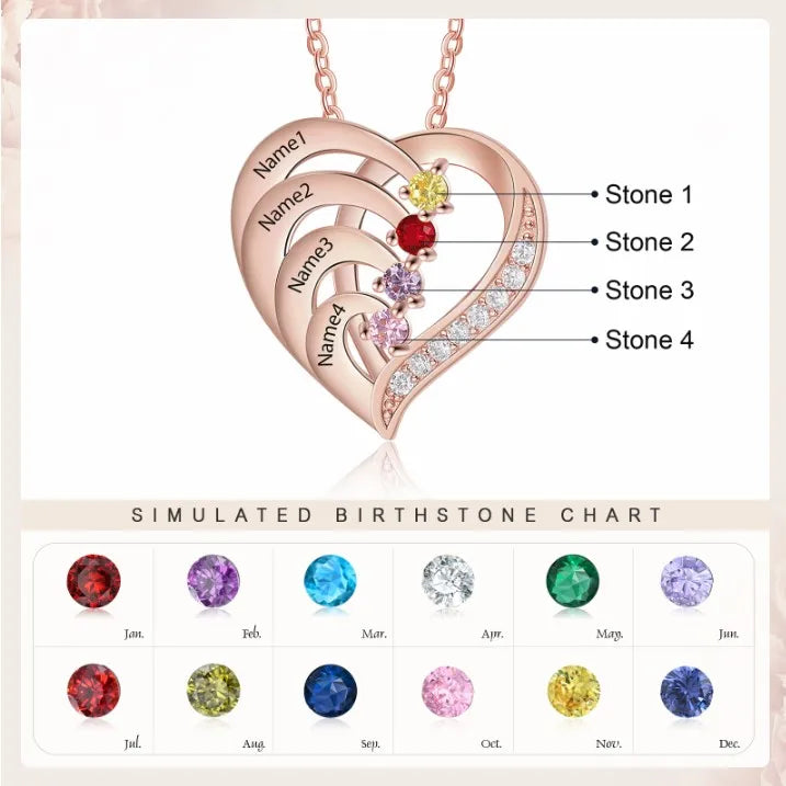 Mother’s Heart Personalized Birthstone Necklace – Cherished Memories