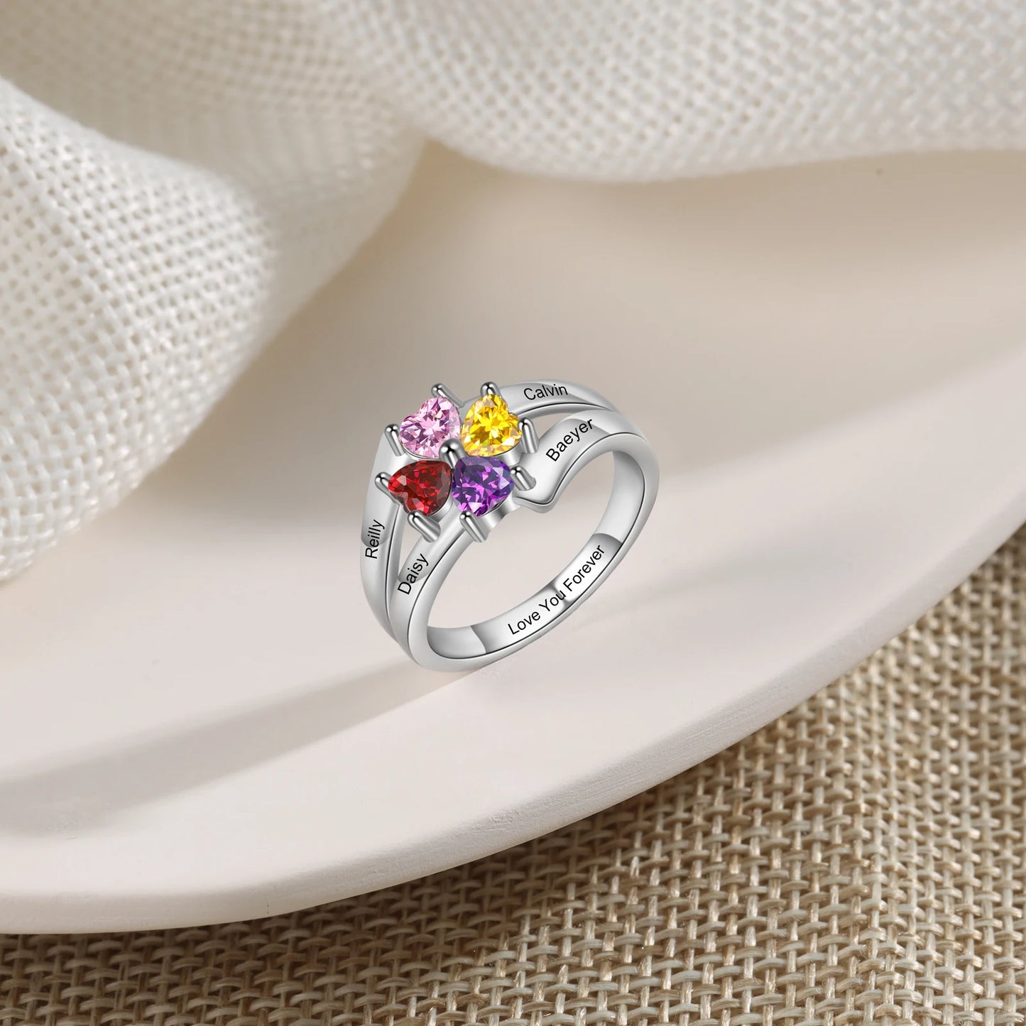 Timeless Hearts Personalized Birthstone Ring