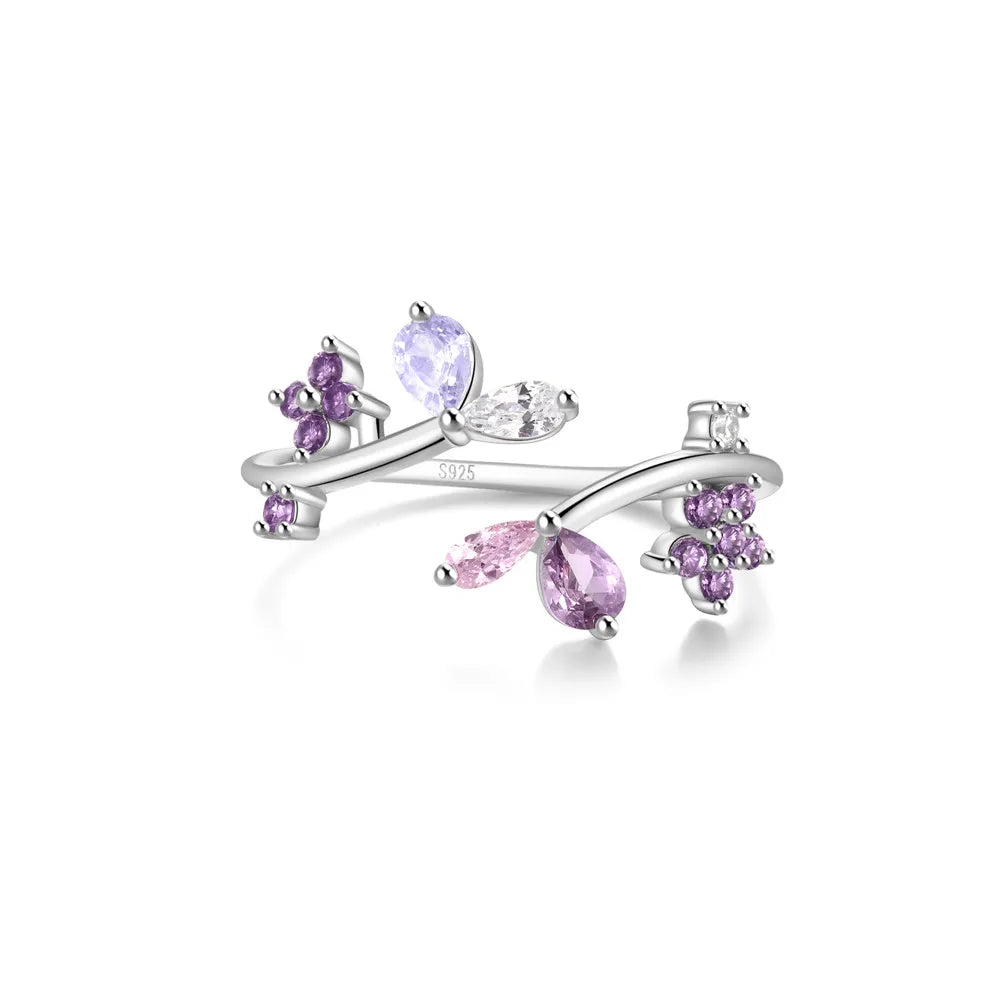 Flower Leaf Crystal Ring – Whimsical Elegance