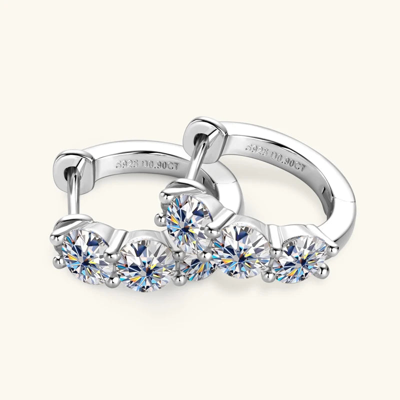 Three Stone Moissanite Hoop Earrings – Classic Radiance