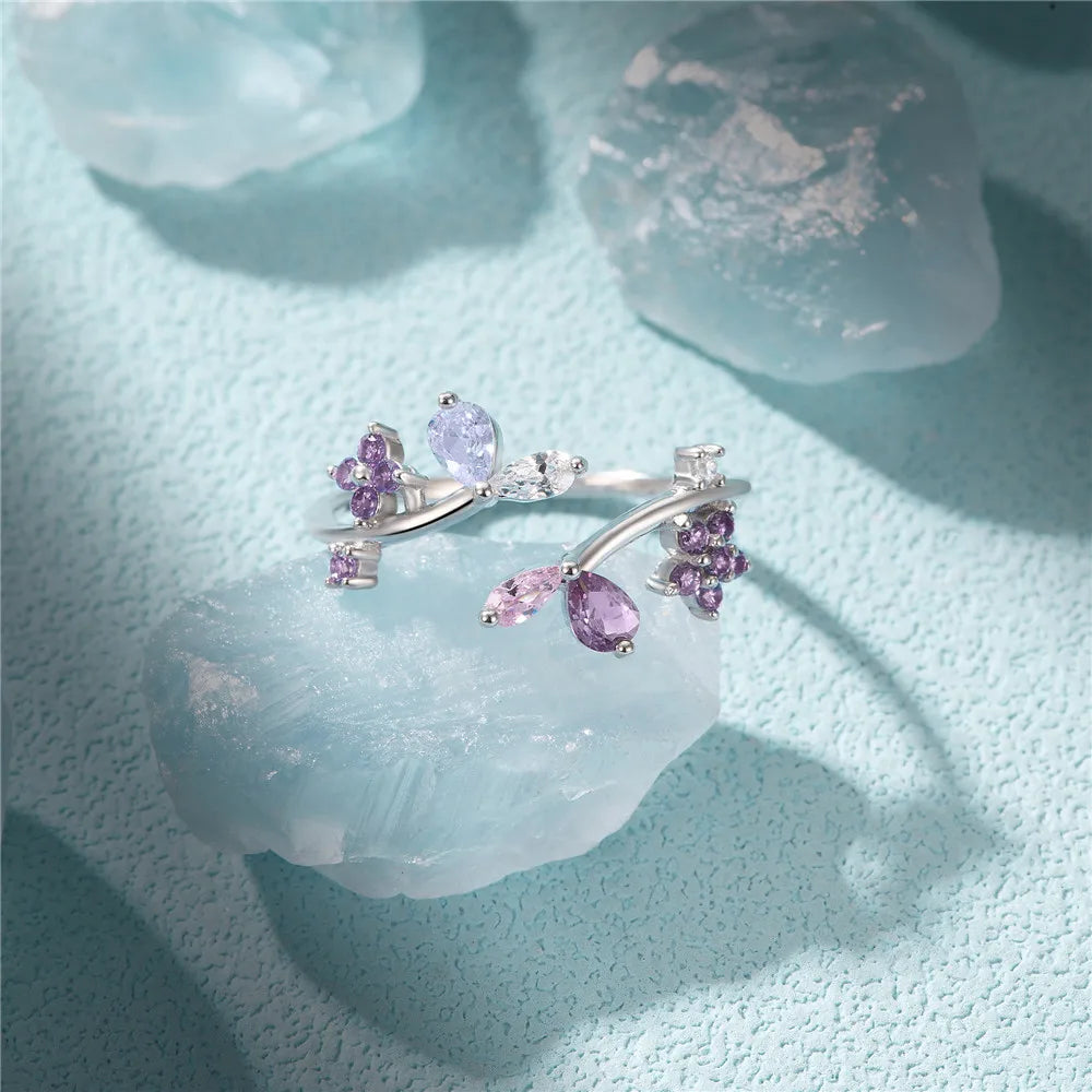 Flower Leaf Crystal Ring – Whimsical Elegance