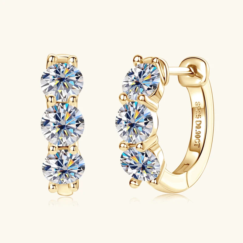 Three Stone Moissanite Hoop Earrings – Classic Radiance