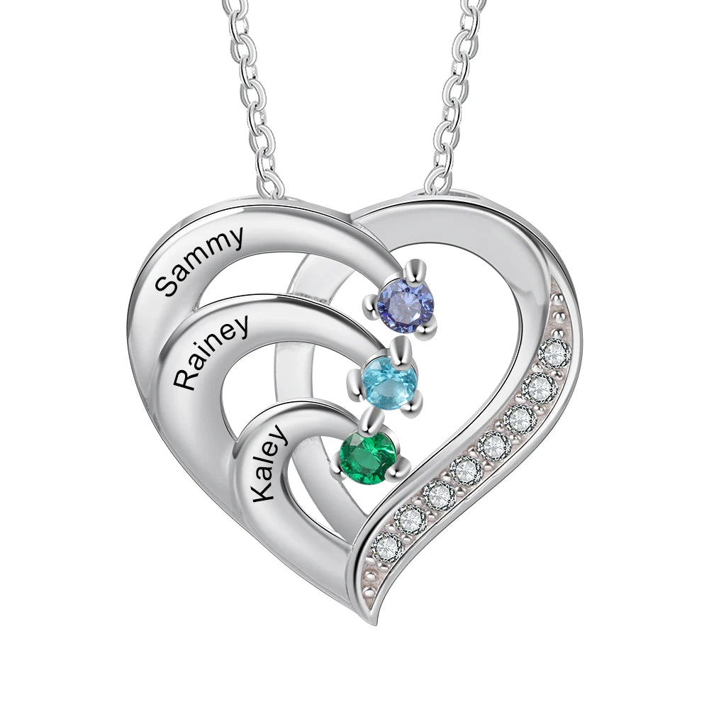 Mother’s Heart Personalized Birthstone Necklace – Cherished Memories