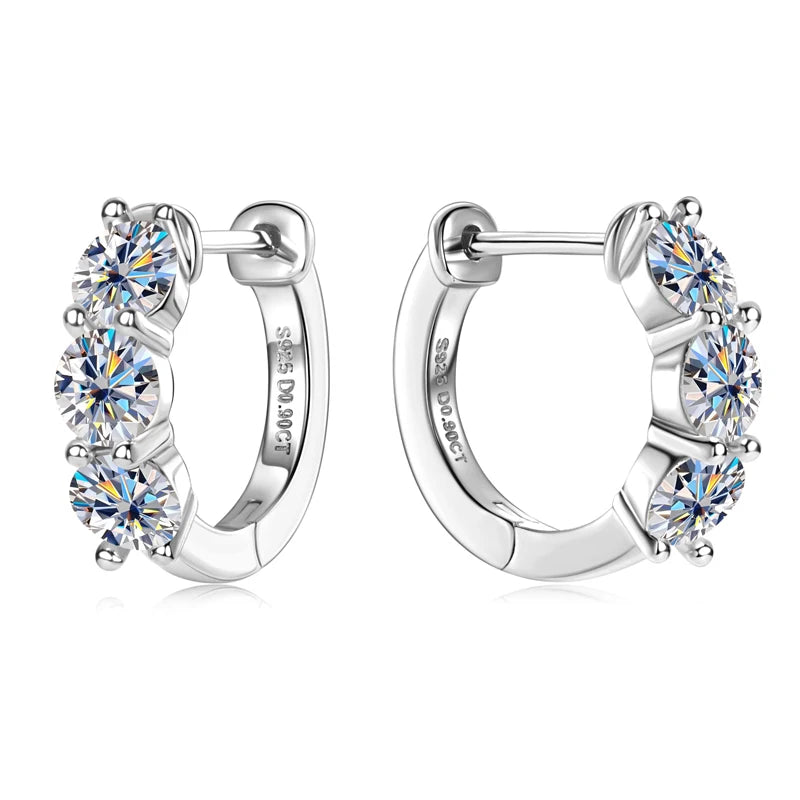 Three Stone Moissanite Hoop Earrings – Classic Radiance