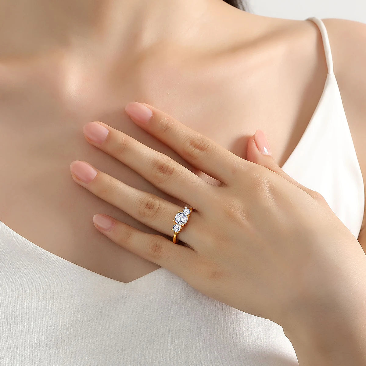 Three Stone Moissanite Engagement Ring – Luxurious Promise