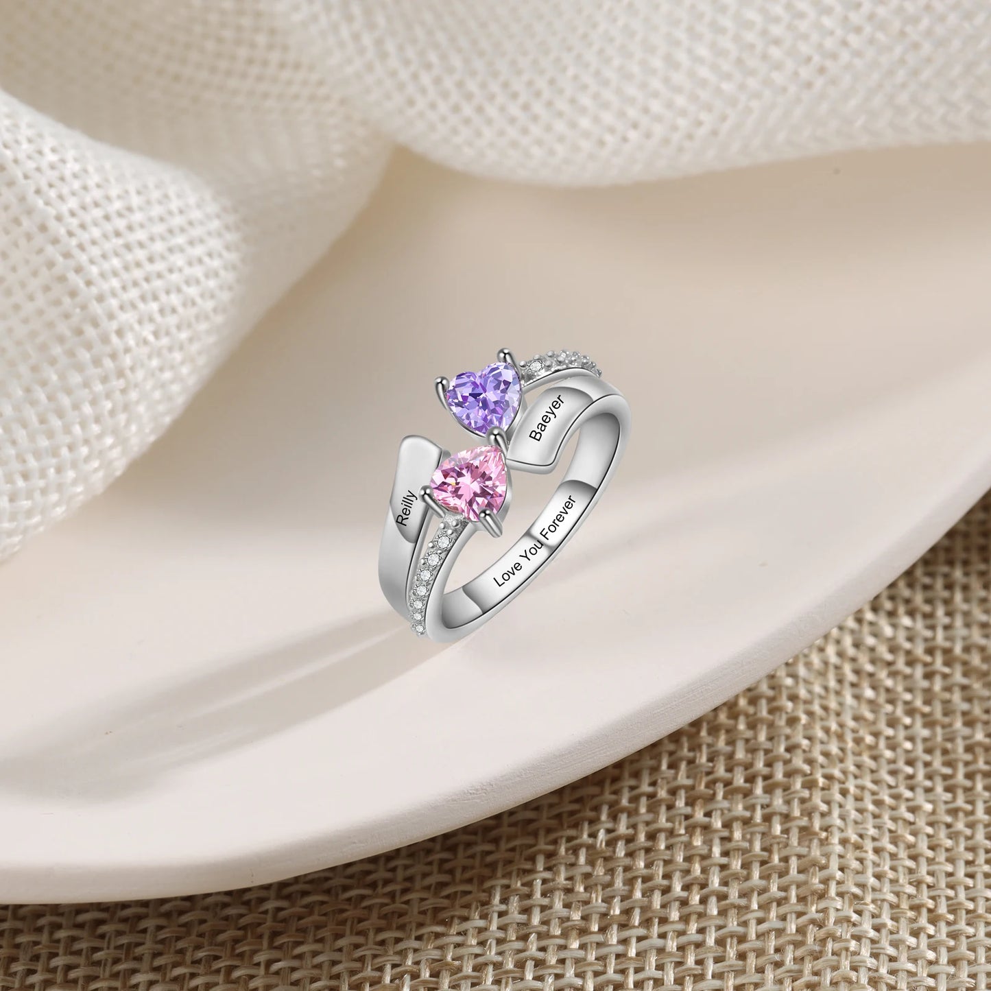 Timeless Hearts Personalized Birthstone Ring