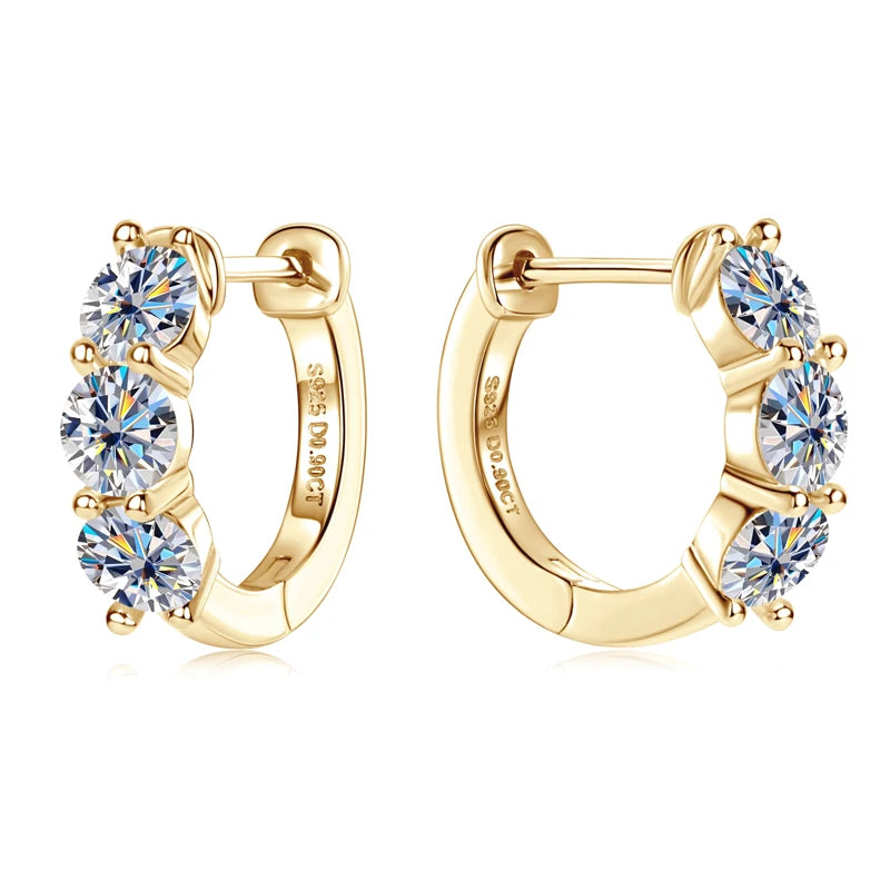 Three Stone Moissanite Hoop Earrings – Classic Radiance