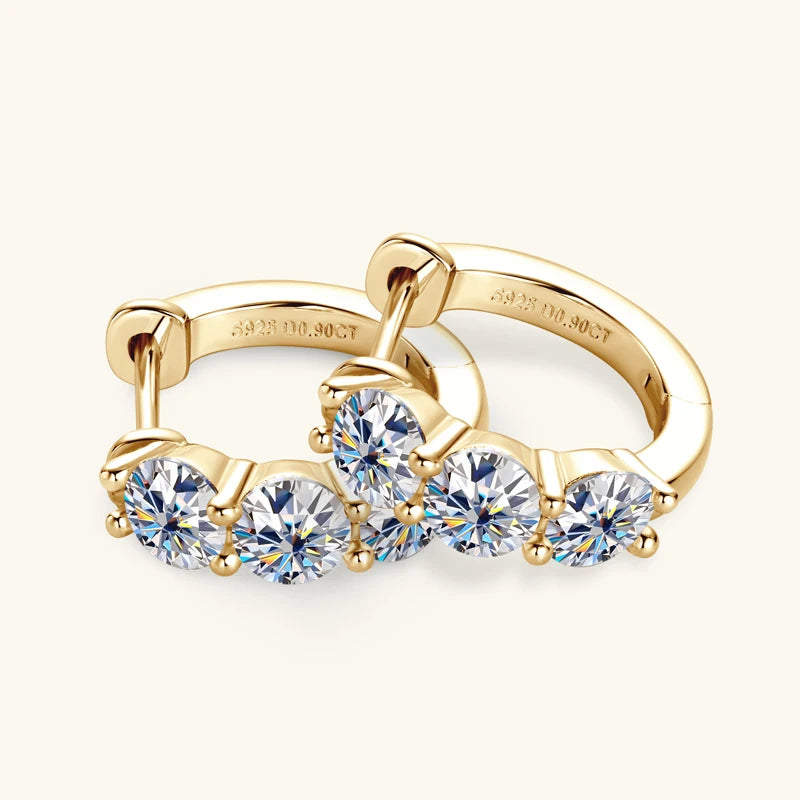 Three Stone Moissanite Hoop Earrings – Classic Radiance