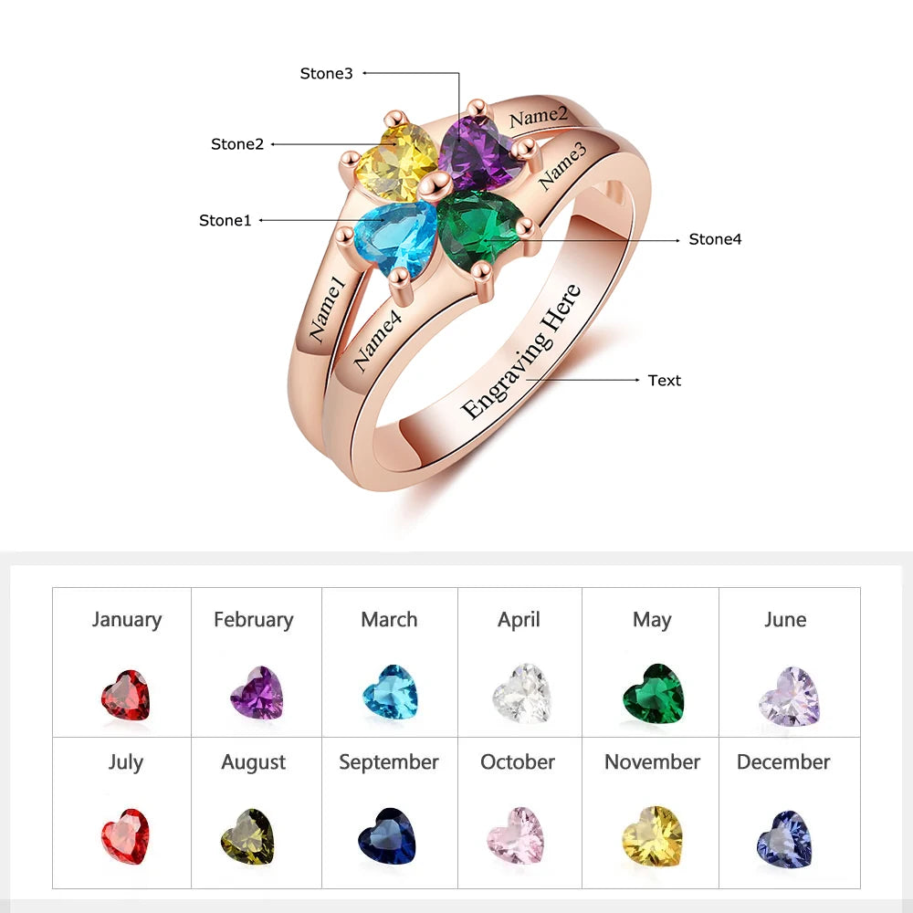 Classic Hearts Personalized Birthstone Ring