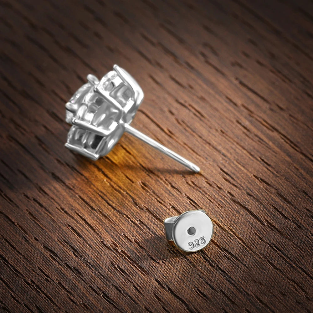 Radiant Moissanite Flower Studs – Timeless Sparkle