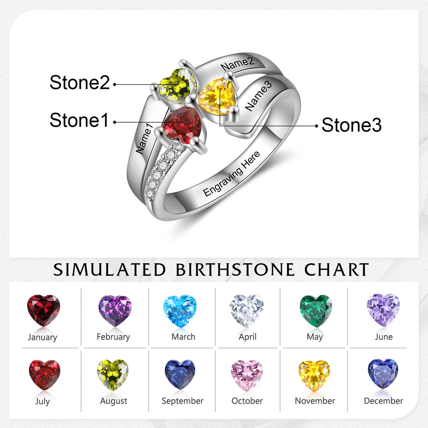 Timeless Hearts Personalized Birthstone Ring