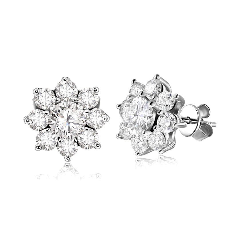 Radiant Moissanite Flower Studs – Timeless Sparkle
