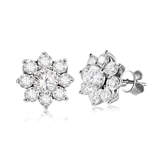 Radiant Moissanite Flower Studs – Timeless Sparkle