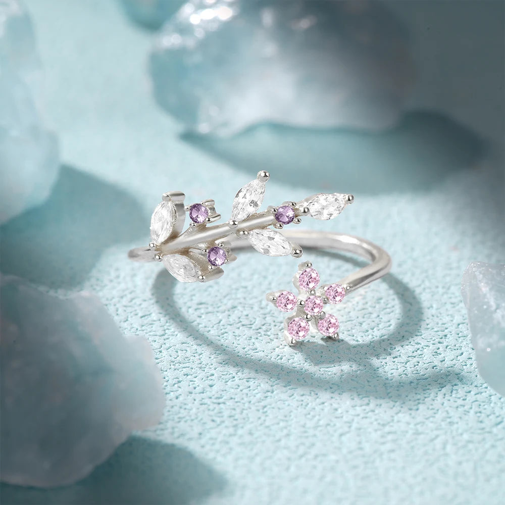Flower Leaf Crystal Ring – Whimsical Elegance
