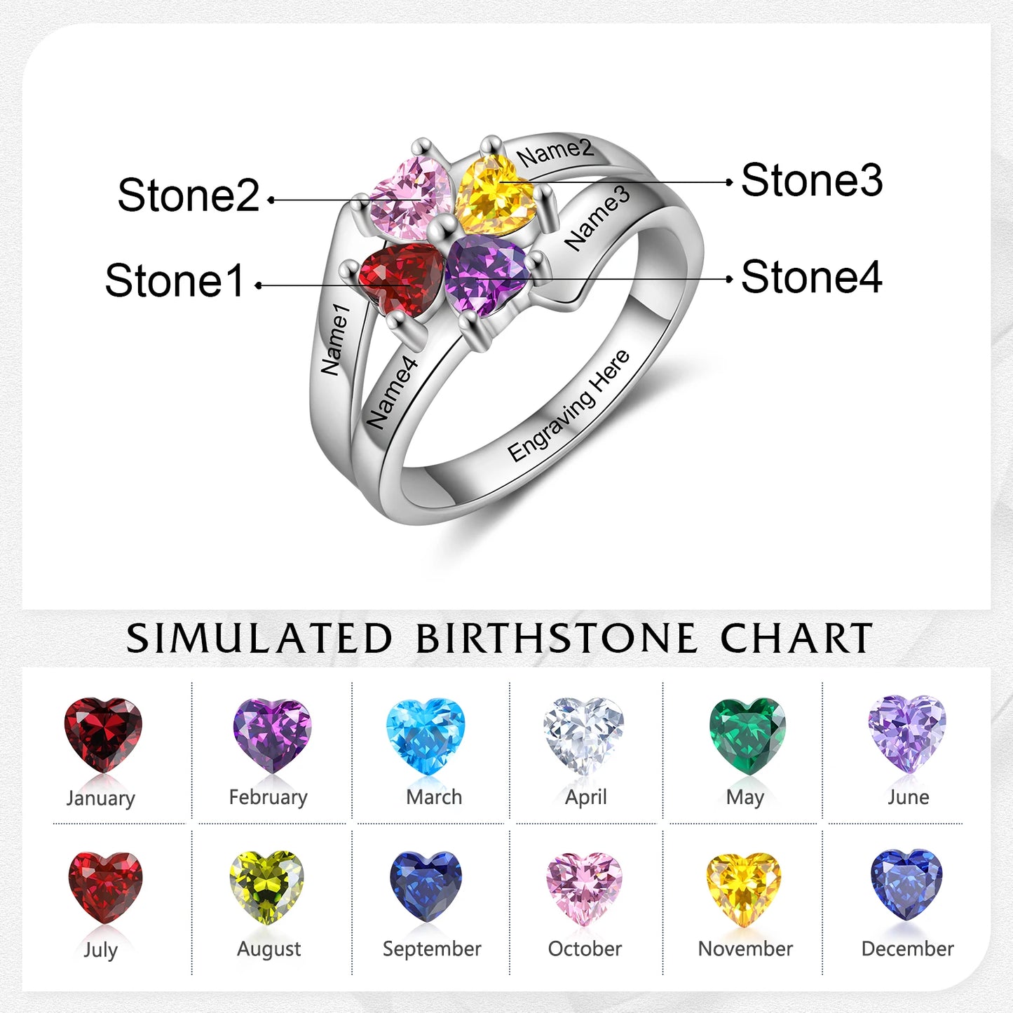 Timeless Hearts Personalized Birthstone Ring