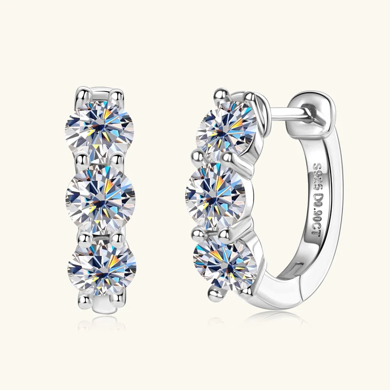 Three Stone Moissanite Hoop Earrings – Classic Radiance