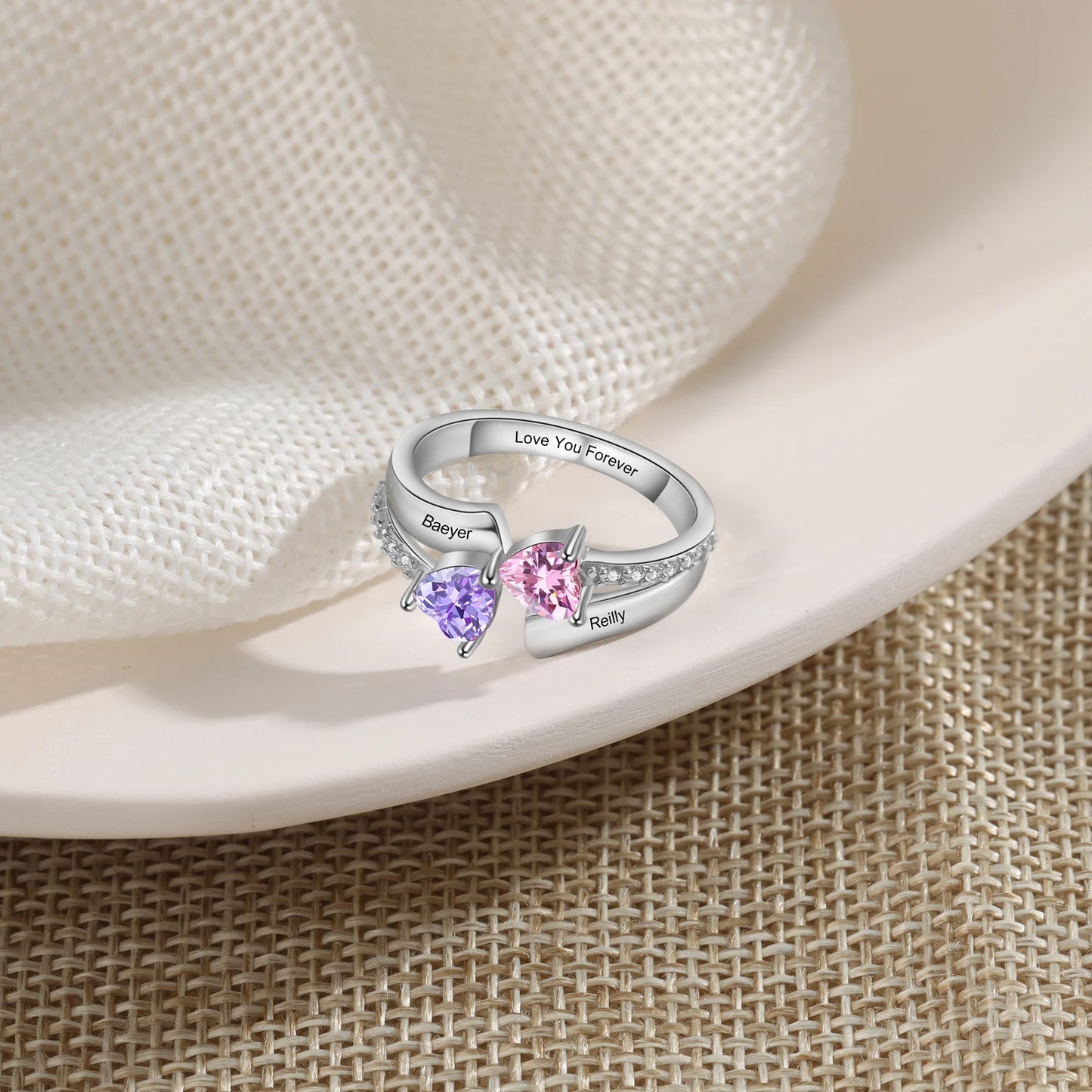 Timeless Hearts Personalized Birthstone Ring