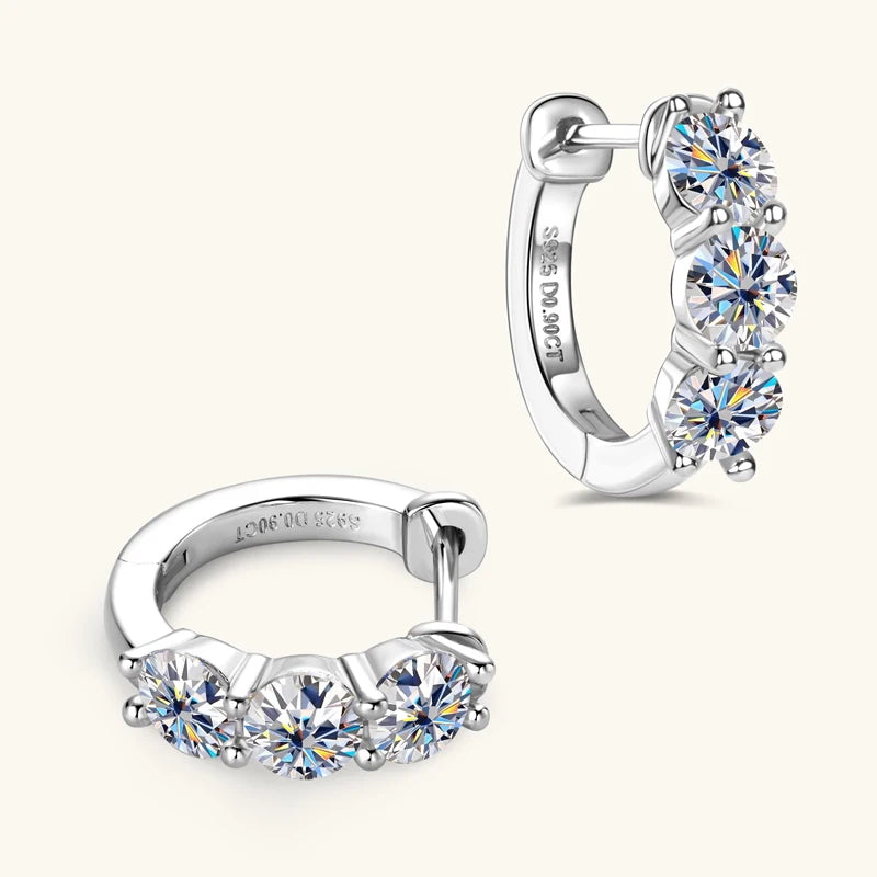 Three Stone Moissanite Hoop Earrings – Classic Radiance