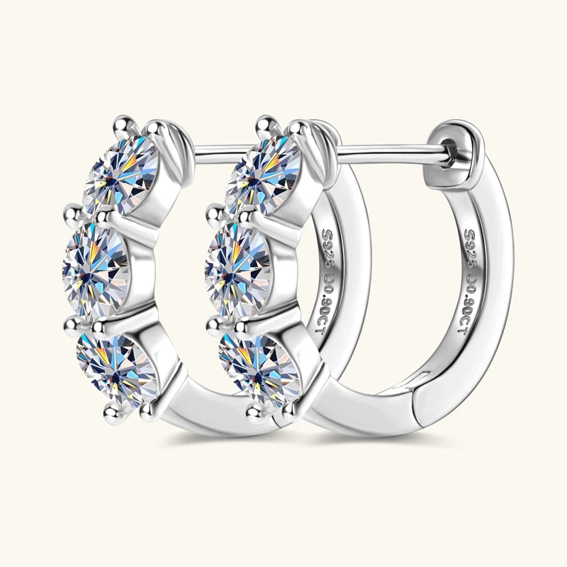 Three Stone Moissanite Hoop Earrings – Classic Radiance
