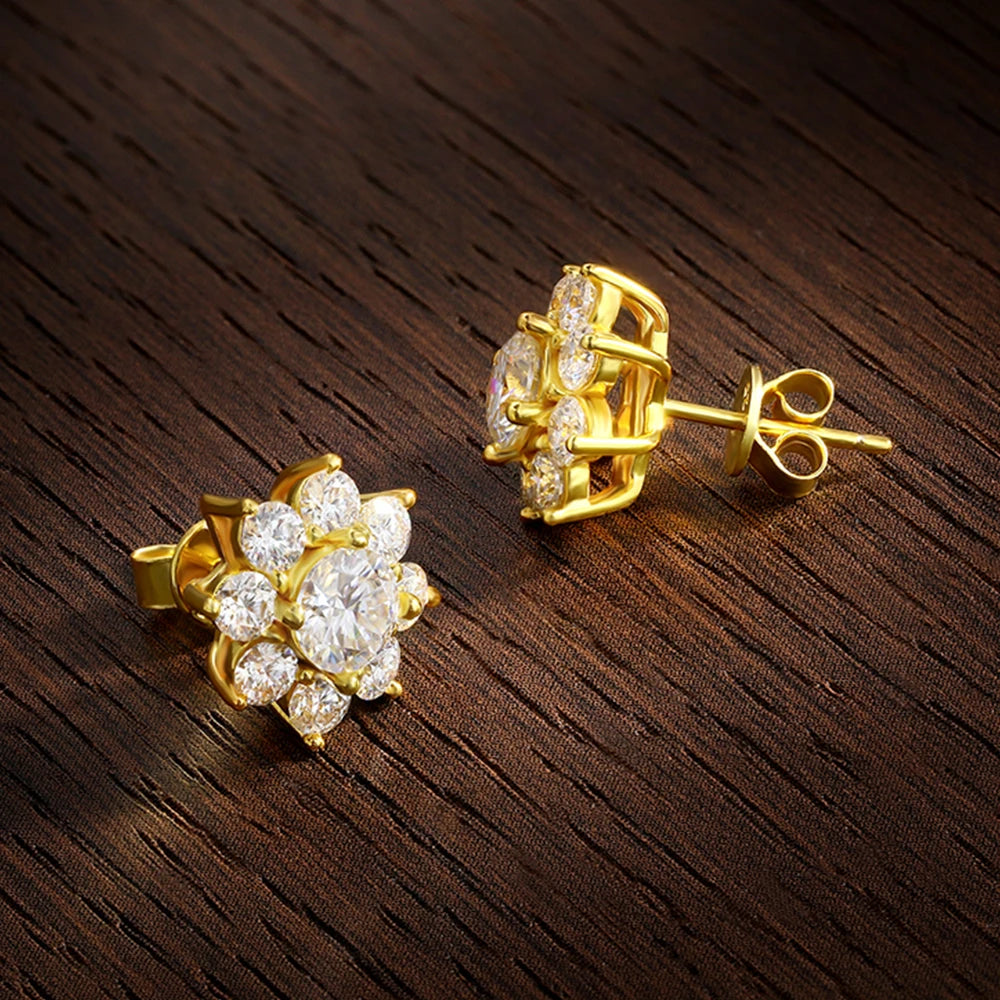 Radiant Moissanite Flower Studs – Timeless Sparkle