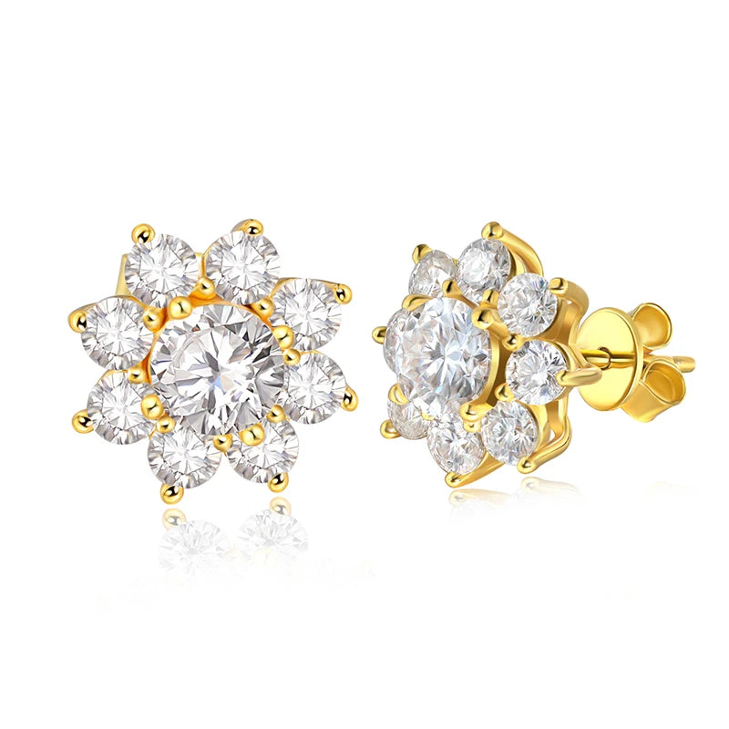 Radiant Moissanite Flower Studs – Timeless Sparkle