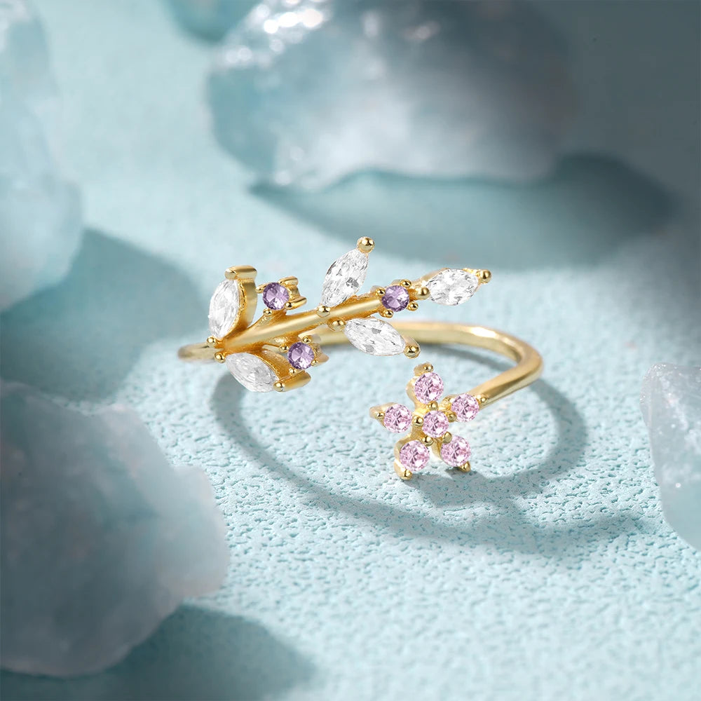 Flower Leaf Crystal Ring – Whimsical Elegance