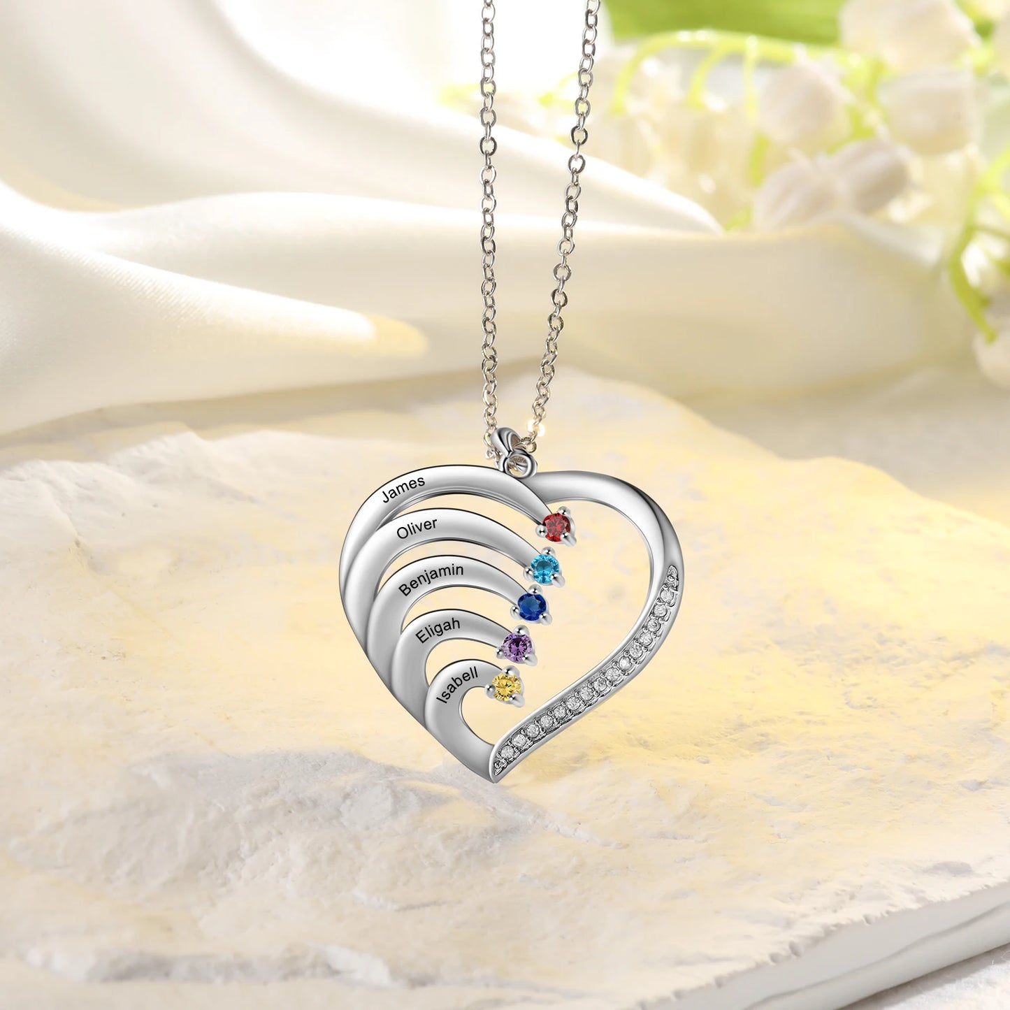 Mother’s Heart Personalized Birthstone Necklace – Cherished Memories
